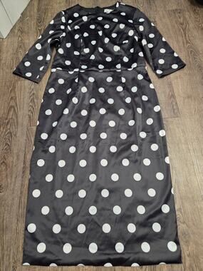 Mooyius Black White Polka Dot Midi Sheath Dress Stain Size Medium